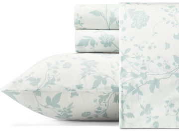 Laura Ashley Home - King Sheets, Soft Sateen Cotton Bedding Set - Sleek, Smooth, & Breathable Home Decor (Garden Palace Blue, 4 pieces,King)